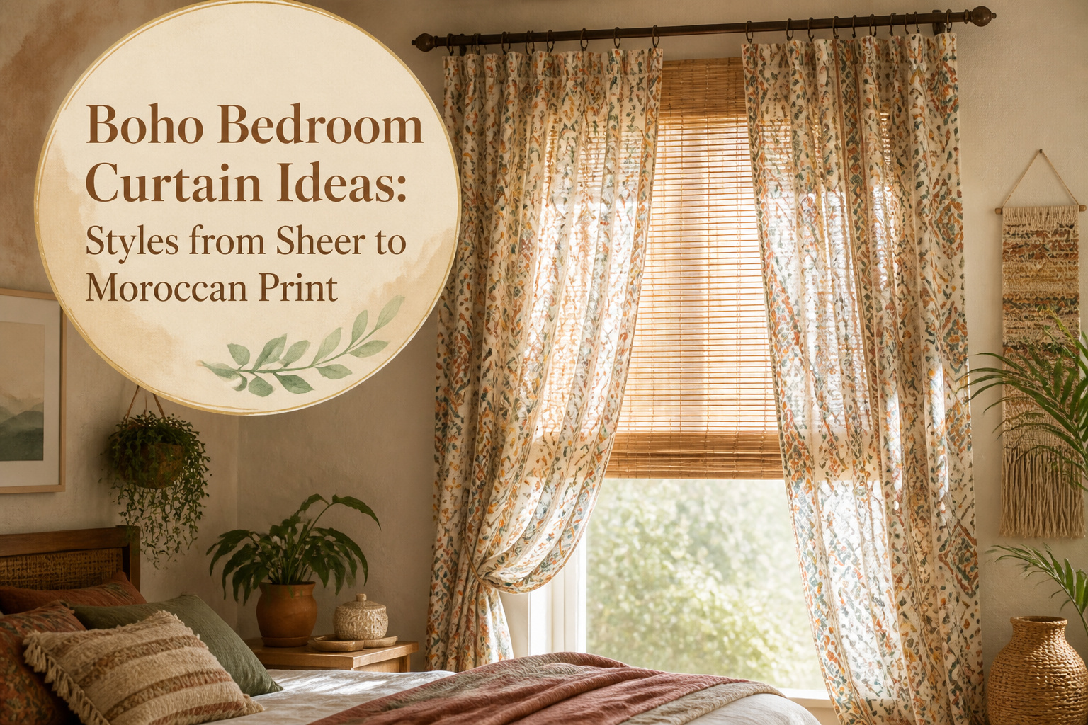 A collection of boho curtains in different styles and patterns.