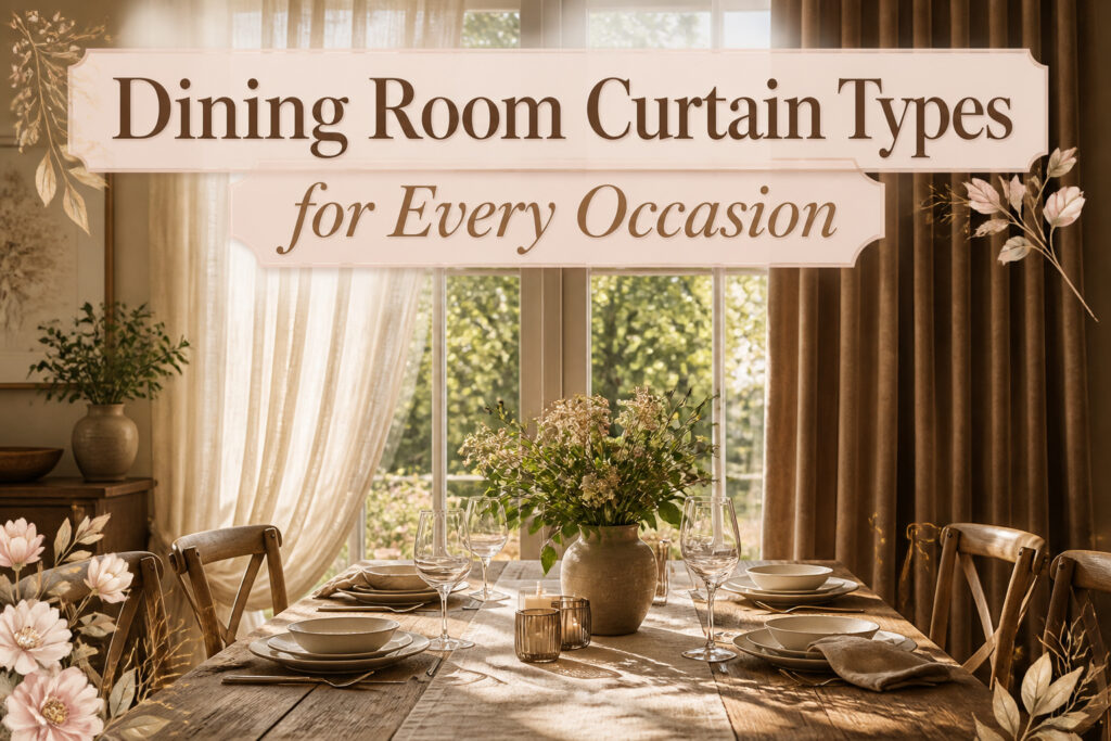 Elegant dining room with a rich mahogany table and plush curtains.