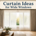 A wide window with various curtain styles showcasing light and design.
