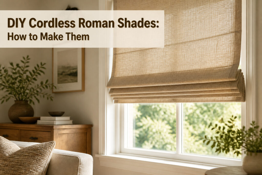 A well-lit room with cordless Roman shades installed at a window.