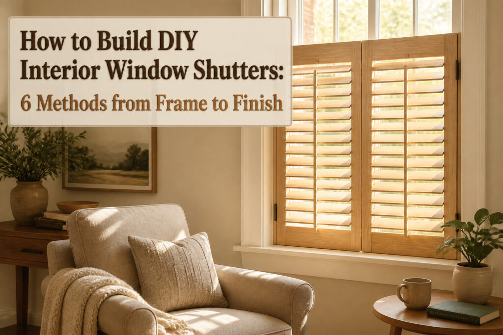 A pair of DIY interior window shutters with a stylish design.