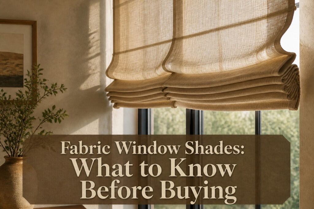 Different types of fabric window shades displayed together.