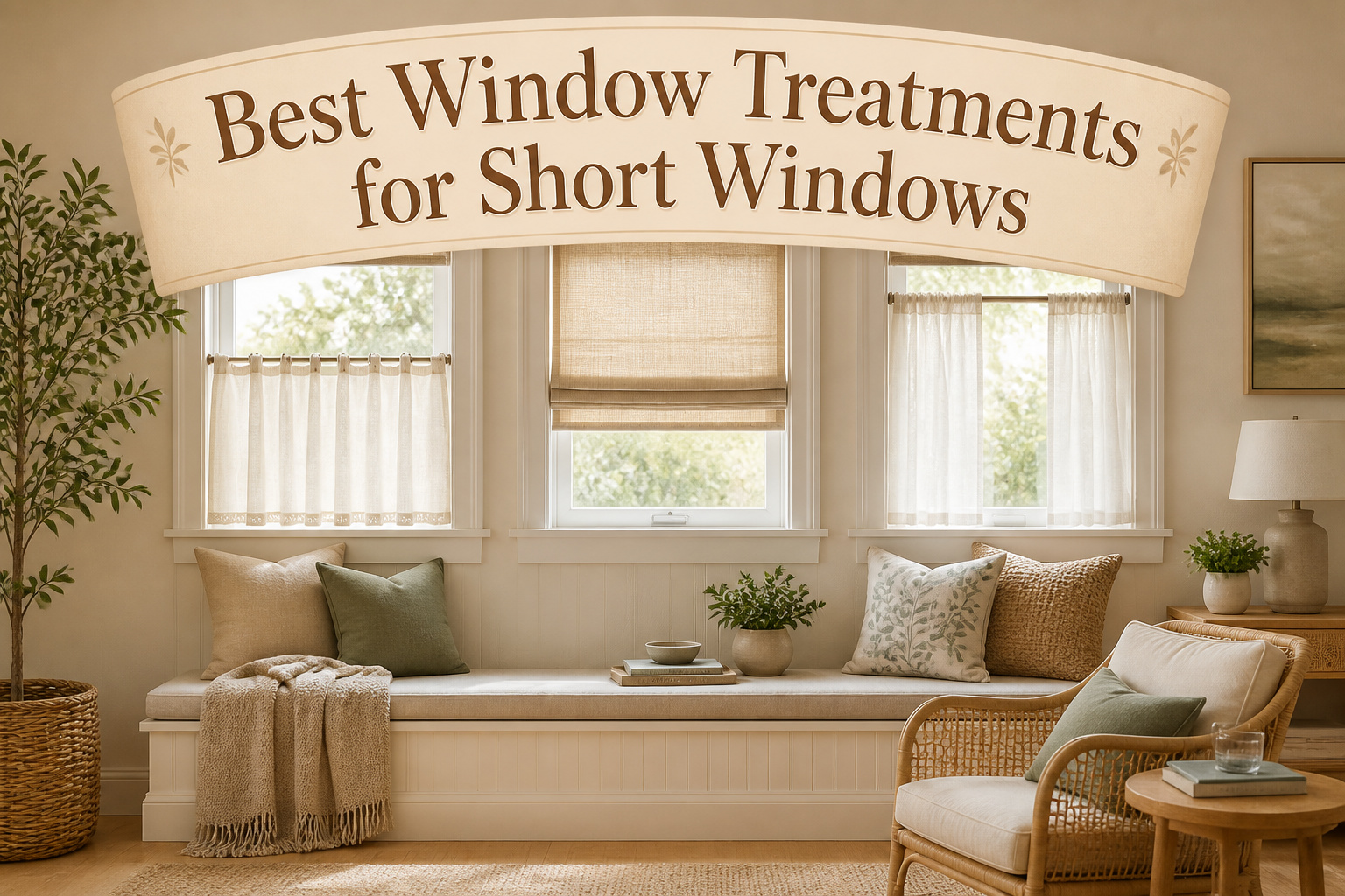 Various window treatments suitable for short windows displayed together.