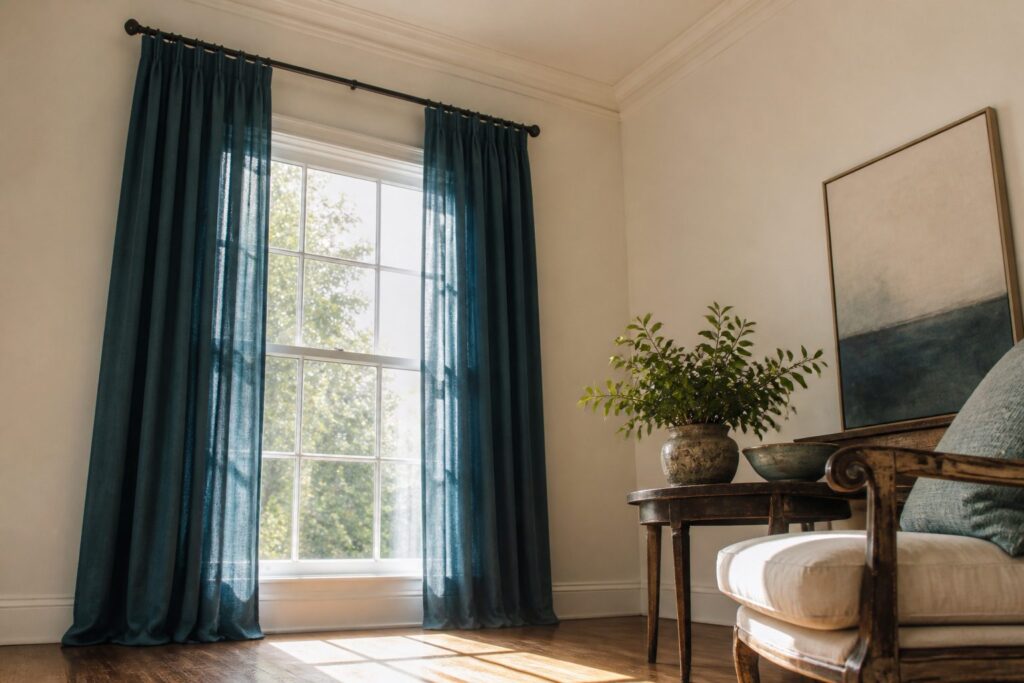Information image detailing how to measure curtains for installation.