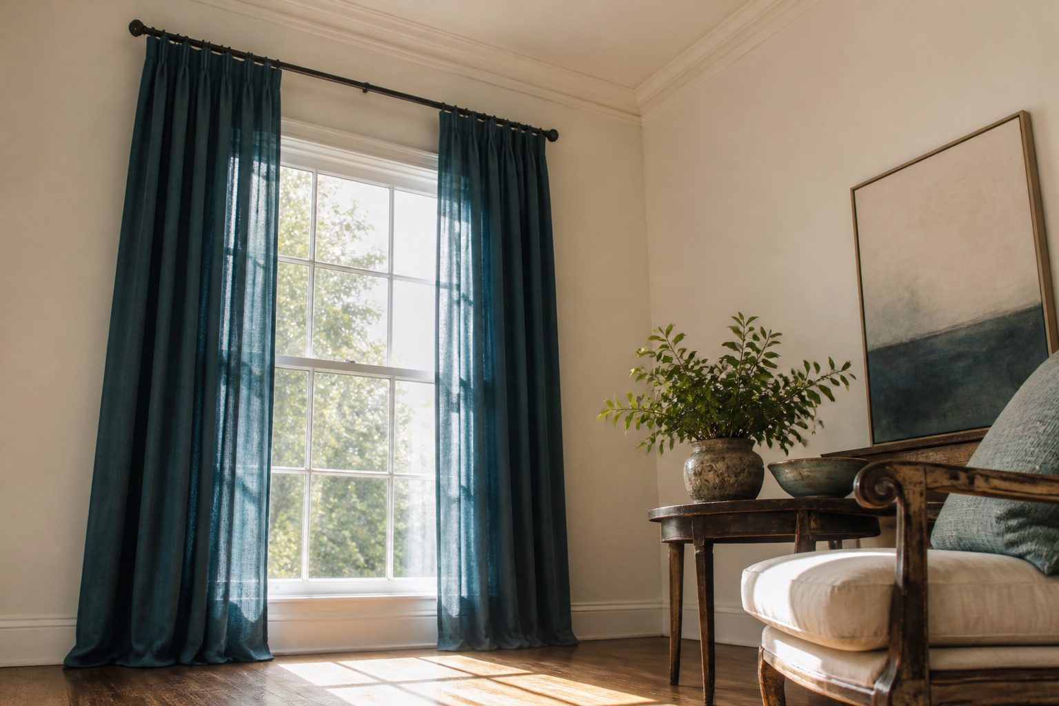 Information image detailing how to measure curtains for installation.